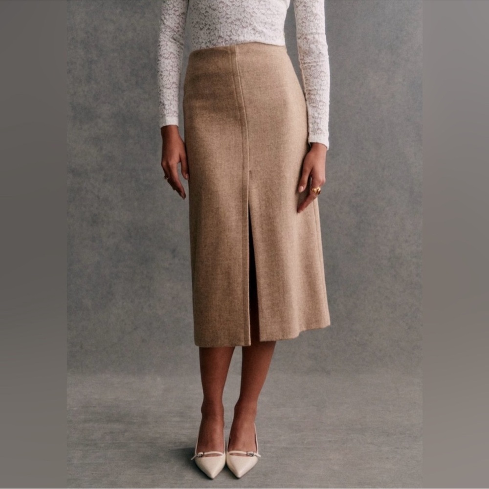 Sezane Tan Midi Skirt